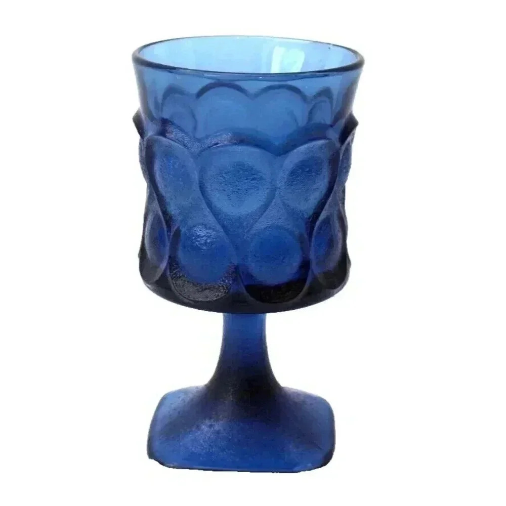 Vtg 1970s Retro MCM Noritake Spotlight Blue Wine Goblets Square Footed Glass Cup